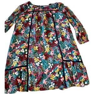 LOFT floral dress with sheer 3/4 sleeves and black lace trim. S